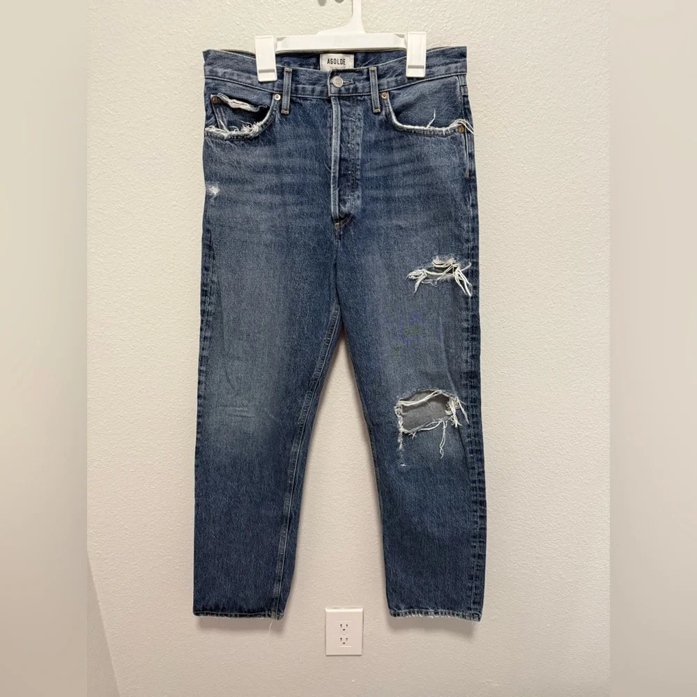Agolde 90s Pinch Dark Wash Distressed Jeans Size 28 - Picture 1 of 6